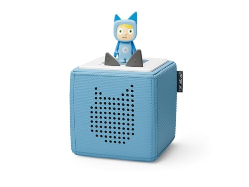 tonies Toniebox Starter Set inkl. 1 Kreativ Figur – Audioplayer für Hörbücher und Lieder für Kinder, einfach zu bedienende kabellose Musikbox BZW. Lautsprecher, 7 Std. Akku, Blau