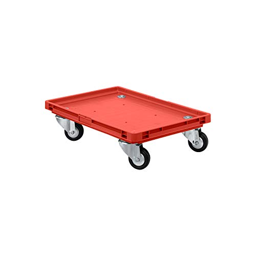 SSI Schäfer Kistenroller Transportroller – 200kg Traglast, Transporthilfe Plattform-Roller Rollbrett Eurobox-Transport, Vollgummirollen - rot