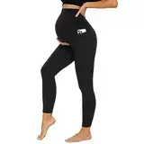 DDOBB Damen Umstandsleggings mit Taschen High Waist Umstandshose Blickdichte Schwangerschaftsleggings Weich Elastisch Umstandsmode Zuhause Yoga Sport(schwarz, M)