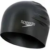 Speedo Langhaar-Schwimmkappe, bequeme Passform, hydrodynamisches Design, wasserdichte Mütze, schwarz, Männer oder Frauen Erwachsene Unisex Größe