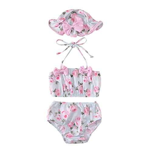 Jungen Schwimmen Floarl Bikini Rüschen Bademode Hut Outfits Zwei Bowknot Badeanzug Mädchen Stück Gedruckt Leopard Baby Sommer Mädchen Bademode (Pink, 12-18 Months)