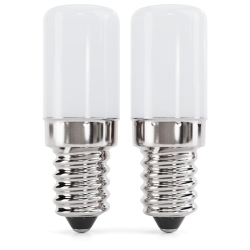 greate. 2x E14 Kühlschranklampe LED 2W - Glühbirne für Nähmaschine, Dunstabzugshaube, Salzsteinlampe, Salzkristalllampe - Kühlschrank Lampe E14 LED Mini mit 135 Lumen, 6000K & 25.000h Leuchtdauer