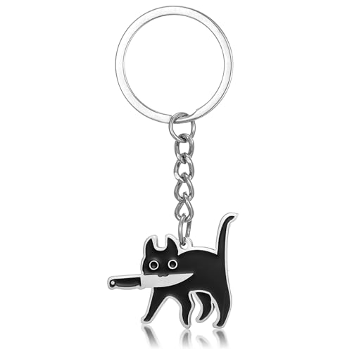 Ouligay Lustig Schlüsselanhänger Schwarze Katze, Lustige Katzen schlüsselanhänger Schwarz Süßer, Black Cat Keychain, Halloween Katze Schlüsselanhänger Geschenke für Katzenliebhaber Teenager