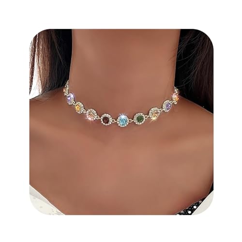 Kabwea Bunte Kristall-Choker-Halskette, Funkelnde Strass-Choker, Goldkette, Partyschmuck, Halskette für Frauen und Mädchen, Kette Damen, Halskette Damen, Ketten