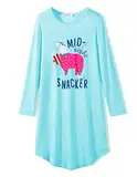 Arshiner Mädchen Nachthemd Langarm Kinder Nachtkleid mit Niedlichen Prints Schlafanzug Kleid Nightdress für Mädchen 11-12 Jahre