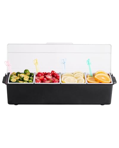 VEVOR gekühlter Gewürzbehälter Zutatenbehälter mit 4 Fächern (800 ml x 4) Präsentationsständer mit Deckel Pizzastation Pizza Belagstation Obstschachtel Servieren von Tacos Salat Obst