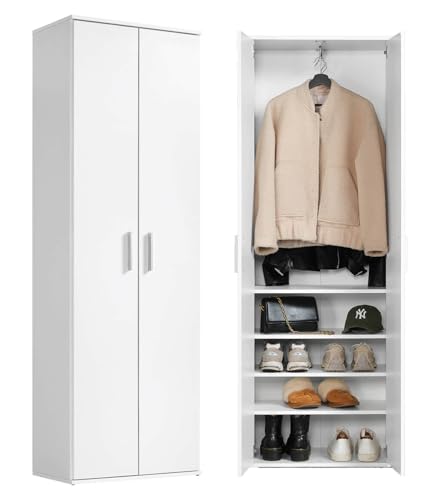 mokebo® Garderobenschrank o. Mehrzweckschrank 'Der Lange', Schuhschrank mit Kleiderstange, Flurschrank oder Aufbewahrungsschrank in 60x180x34 cm (B/H/T), aus Holz in Weiß