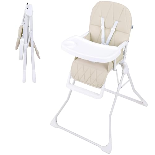 ib style Hochstuhl Baby Leno - Komplakt, klappbar, mit Esstisch, 5-Punkt Sicherheitsgurt, mitwachsend, für Kinder, die eingenständig sitzen können bis 3 Jahre (15kg), Sand