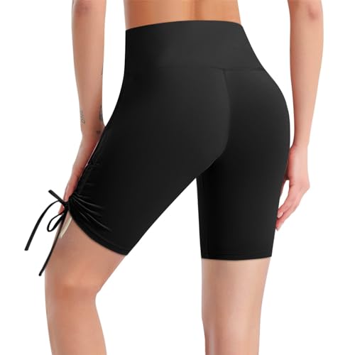 Generisch Sportshorts Damen Kurz Eng Damen Shorts Hohe Taille Yoga Workout Gym Laufen Volleyball Spandex Shorts Kurze Jumpsuits Für Teenager Mädchen (Black, L)