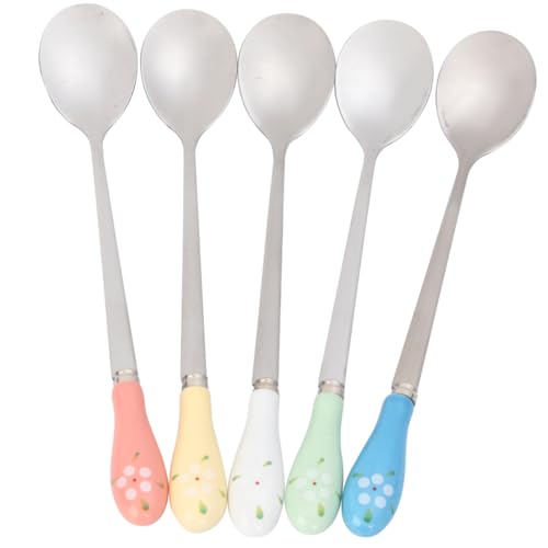 AUTSUPPL 5stücke Teiliges Keramikhändel Edelstahl Kaffeelöffel Mit Blumenmuster Zufällige Farben Zum Rühren Von Kaffee Und Milch Elegantes Design Für Jeden Anlass