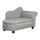 HOMCOM Kindersessel, Kindercouch, Kindersofa mit Stauraum, Chaiselongue für Kinder 1,5-3 Jahre, Schlafsofa für Kinderzimmer, Leinenoptik, Massivholz, Hellgrau, 80 x 40 x 49 cm