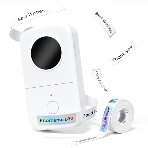 Phomemo D30 Mini Etikettiergerät,Bluetooth Etikettendrucker Beschriftungsgerät Selbstklebend,Thermo Label Printer Geeignet für Zuhause,Schule,Büro,Etikettiergeraet für Smartphones und Tablets - Weiß