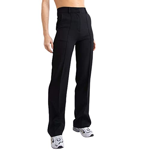 Generisch Damen Business Hose Schwarz Slim Freizeithose Lässig Hüfte Hebehose Mit Weite Bein Hosen Jogginghose Für Lang Relaxhose Damenhose Elegant High Waist Outdoorhose Bequeme Outdoor (Black, M)
