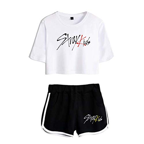 Flyself Unisex Kpop Stray Kids T-Shirts und Hosen Kurzarm T-Shirt & Kurze Hose 2 Stücke Set für Herren und Damen