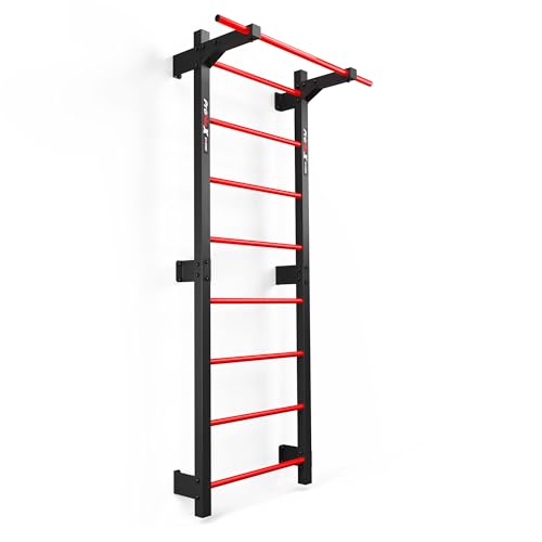 K-Sport: Sprossenwand mit 8 Sprossen I Klettergerüst bis 250kg belastbar I Turnwand mit Klimmzugstange I Metall-Kletterwand zur Wandmontage für Erwachsene & Kinder, inkl. E-Book