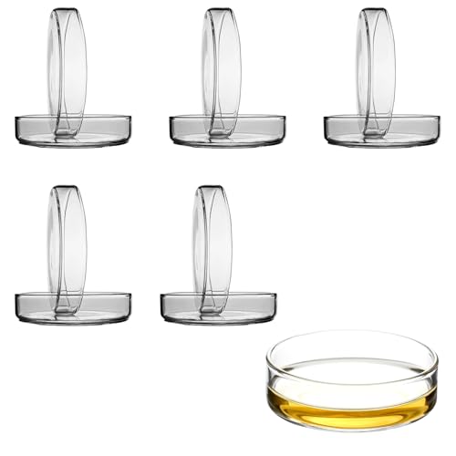 5 Stück Petrischale,Petrischale Glas,Petrischalen 60 * 18mm,Glas Petrischalen Mit Deckel,Transparente Sterilisierte Petrischalen,Für Schulen Und Laborkultur Bakterienhefe(Deckel 66 * 18mm)