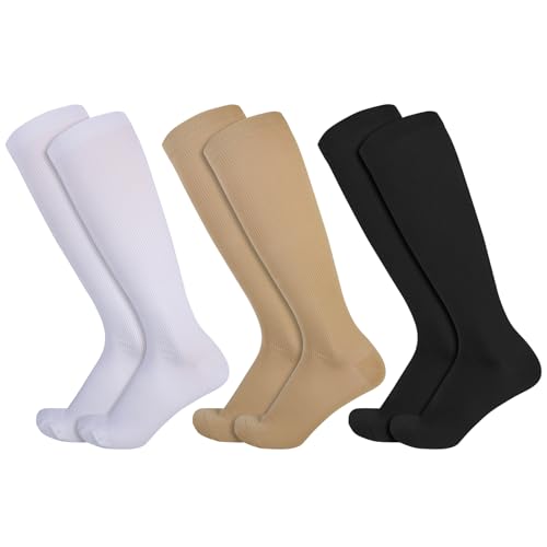 Utensilsto 3 Paar Medizinische Kompressionsstrümpfe für Damen & Herren 20-30 mmHg, Kniestrümpfe Lange Kompressionssocken Compression Socks für Laufen Flug Sport Reisen Schwangerschaft (L/XL)