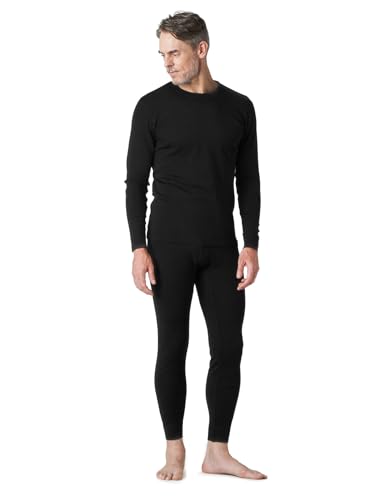 LAPASA Herren 100% Merinowolle Thermounterwäsche Set, Premium Merino Wolle Unterhemd & Unterhosen, warme Thermo Funktionsunterwäsche (M31, Warm, X-Large, schwarz)