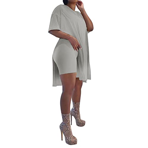 Trainingsset Damen für Frauen in soliden Farben Trainingsoutfit Set(Grey,L)