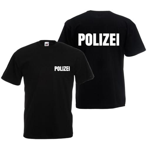 Alsino Polizei T-Shirt schwarz - Polizei-Shirt Sicherheit Shirt - 100% Baumwolle Rundhals - Druck Brust & Rücken, Größe wählen:M