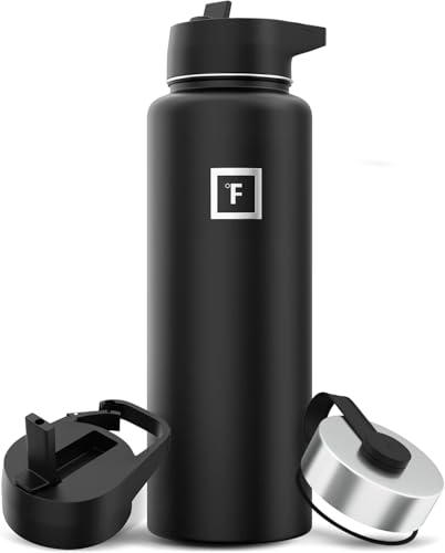 Edelstahl Trinkflasche mit Strohhalmdeckel - 1.2L 3 Deckel Auslaufsicher Thermosflasche Metall Wasserflasche Doppelwandig Isoliert BPA-Freie