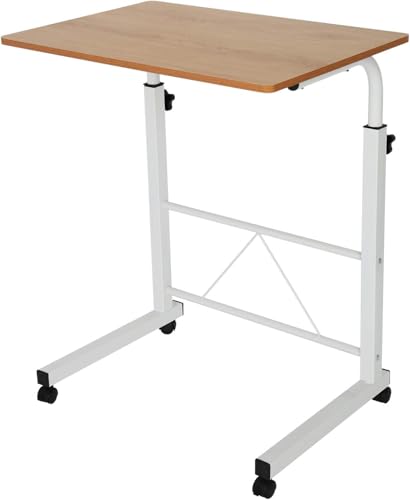 Trintion Laptoptisch Höhenverstellbar Computertisch Kleiner Tisch Mobiler Laptop-Schreibtisch klein Stehend mit Rollen für Büro chlafzimmer 60X40 cm(Gelbes Birnbaumholz)