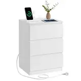 VASAGLE Nachttisch, Beistelltisch, 3 Schubladen, abgeschrägte Kante, 2 AC-Steckdosen, 2 USB-Anschlüsse, Wohnzimmer, Schlafzimmer, Arbeitszimmer, modern, wolkenweiß LET631W14
