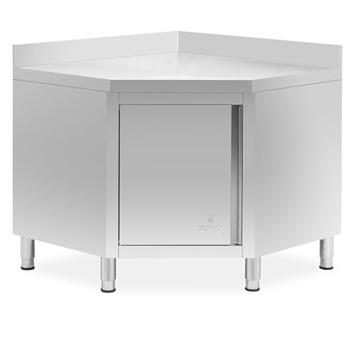Royal Catering Eckschrank aus Edelstahl mit Aufkantung 100 x 100 cm viel Stauraum Flügeltür verstellbare Füße Arbeitsschrank Gastro Gewerbe-Eckschrank