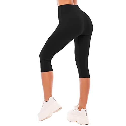 SINOPHANT Leggings Damen 3/4 High Waist Elastische Blickdicht Große Größen Leggins (#1er Pack Schwarz, S-M)