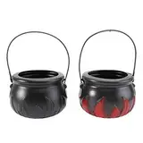 Sewroro 2Pcs Halloween Witch Cauldron Plastik Süßigkeiten Cessel Kessel Flammenmuster Süßigkeiten Bonbon- Süßigkeiten mit Griff für Halloween- Party- Dekoration