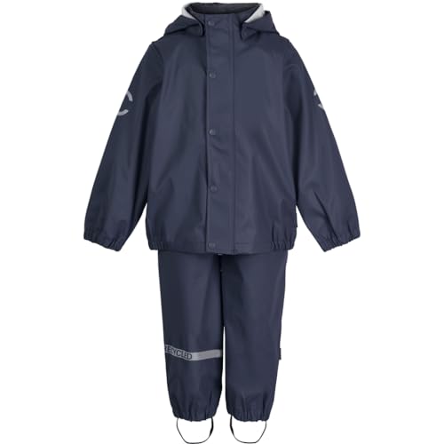 Mikk-line PU Zweiteiliger Regenset mit Trägern 92 Blue Nights | OEKO-TEX Standard 100 | 100% recyceltem PU-Material | Für Jungen Und Mädchen | Regenhose und Regenjacke | Reflektierenden Details