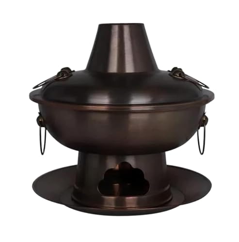 Eintopf-Kochgeschirr aus verdicktem Kupfer mit Anti-Verbrühungs-Griffen, Retro-Design, Holzkohleheizung, mongolischer Eintopf for Familientreffen und Restaurants, 30–36 cm(34cm)