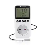 KETOTEK Digital Thermostat Steckdose Timer Tag Nacht Temperaturregler mit Zeitschaltuhr 230V mit Fühler für Gewächshaus Terrarium Heizung Kühlung Temperaturgesteuerte Stecker