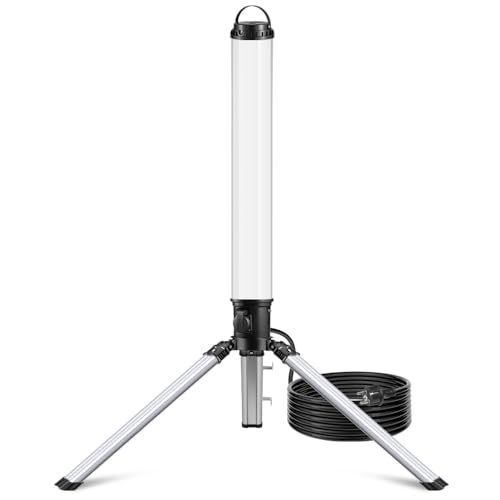 150W LED Turm Baustrahler mit Stativ, 15000 Lumen 360 Grad Strahler LED Arbeitsleuchte mit 2m Kabel, 4000K Warmweiß,Vormontage für Konstruktion Werkstatt, Garage, Keller, Schuppen