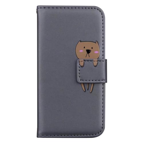 Miagon Tier Flip Hülle für Samsung Galaxy A55 5G,Brieftasche PU Leder TPU Cover Design mit Ständer Kartenfächer Magnetverschluss Handytasche Wallet Case Cover,Grau