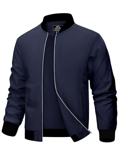MAGCOMSEN Herren Leicht Fliegerjacke Dünne Bomber Jacke Classic Outdoor Windbreaker Männer US Militär Arbeitsjacke Casual Freizeit Sweatjacke Dunkelblau L