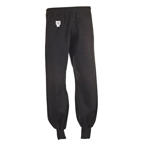 Ju-Sports Kung Fu Hose 160 Schwarz I Leichte Hose mit Gummizug mit Zusatzschnürung I 100% Baumwolle I Unten mit klassischem Kung Fu Bündchen I Auch geeignet für Wing Tsun UVM.