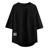 WKAYsIV Spagetti Tops -Shirt Lockerer Koreanischer Stil Trend Halbarm Rundhals Klassisch Schlichtes Vielseitiges Oberteil T Shirts Mit Rundhalsausschnitt(Schwarz 4XL)