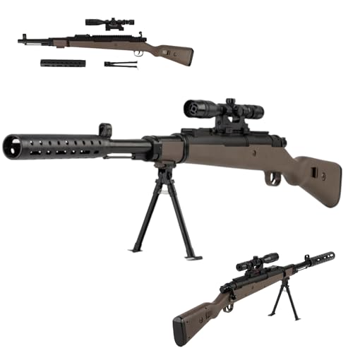 Softair Sniper Scharfschützengewehr Airsoft 6 mm <0,5J - Federdruck Gewehr mit Schalldämpfer, Zielfernrohr & Zweibein Kunststoff AWP-Design Karabiner K98 Erbsenpistole Airsoft Gewehr ab 14 Jahren