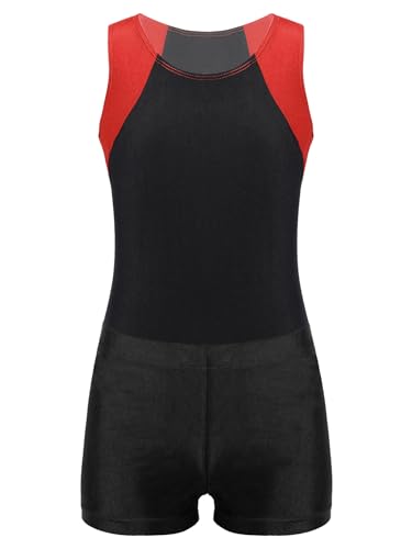Sxiwei Kinder Turnanzug Jungen Gymnastik Trikot Tanzen Ballet Kleidung Set Ärmellos Trikotanzug mit Shorts Ballttkleidung Rot schwarz 122-128