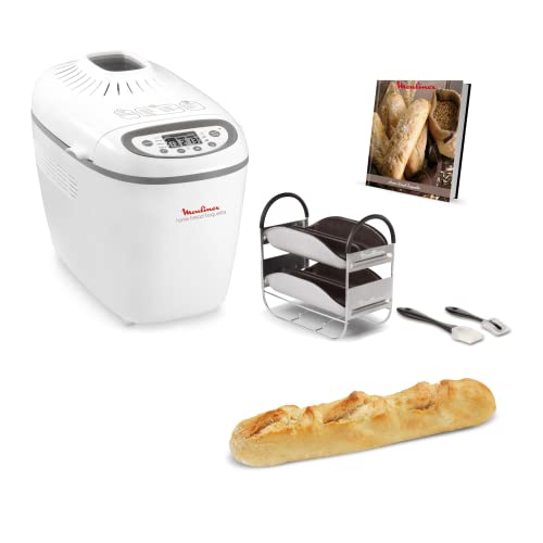 Moulinex OW6101 Home Bread Baguette Brotbackautomat | für bis zu 1,5 kg Brot | 16 Programme | hausgemachtes Brot | antihaftbeschichtete Brotform | inkl. Baguettebleche und Rezeptheft | Weiß