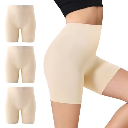 IceCony Radlerhose Damen Kurz für Kleid Sport Shorts Boxershorts Leggings Sporthose Beige Hautfarbene Blickdicht Laufhose Reibungslos Tennishose Outdoor Biker Kurze Fahrradhose Fahrrad M 3er Pack