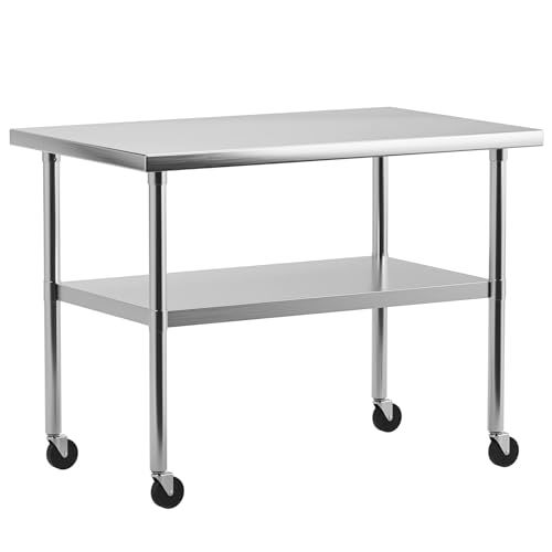 Perbyste 76,2 x 45,7 cm Edelstahltisch für Vorbereitung und Arbeit, mit Unterregal und Rollen, robuster Küchenvorbereitungstisch für Restaurant, Zuhause und Hotel