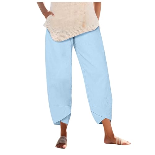 Trousers Style Yoga Pants Frauen Mode Elastische Taille Hose Mit Tasche Lose Harem Hosen Gedruckt Crop Hosen Lose Freizeithosen für Frauen Outdoor Leggings Damen (Sky Blue, XL)