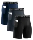 Niksa 3 Pack Herren Kompressionsshorts, Sport Unterhosen Männer Schnelltrocknendes Laufunterwäsche, Atmungsaktiv Laufhose Herren Kurz mit Handytasche, Schwarz, Grau, Marineblau, L