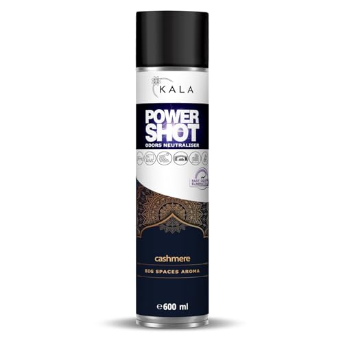 KALA - Geruchsneutralisierer für Räume POWER SHOT, Geruchsentferner für Große Flächen ca. 200 m3, Lufterfrischer mit Aktiver Neutralisator für alle Räume - Duft Cashmere, 600 ml