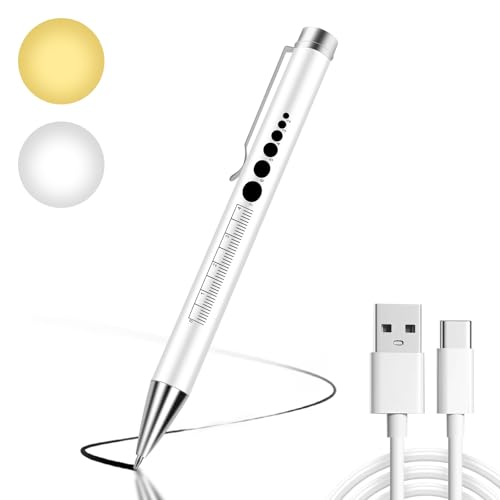 Flintronic Pupillenleuchte Medizin, Diagnostikleuchte Krankenschwester Rettungsdienst Zubehör, mit Pupillenmessgerät & Lineal & Beschreibbarer Mine, USB LED Stiftlampe für Krankenschwester Ärzt