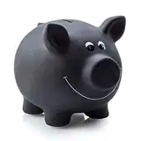 1x Sparschwein aus Keramik, Schwarz | Tafellack zum Beschriften inkl. Schloss & Schlüssel | Maße: ca. 17,5 x 13,5 x 14,4 cm | Geschenkidee für Sparfüchse jedes Alters