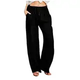 Generisch Hosen Damen Leinenhose Freizeit Sommerhose Baumwolle Cargohose Baggy Frau Jogginghosen Sexy Sporthose Tanzhose Prime Trekkinghose Kurzgröße Mittelalter Hose Sale Schwarz S