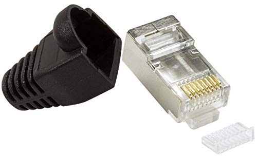 Faconet® 10x Crimp Stecker Netzwerk Internet LAN Kabel geschirmt RJ45 Metall ummantelt mit Knickschutz und Einfädelhilfe, CAT 6, 5e, Modular Plug with Insert